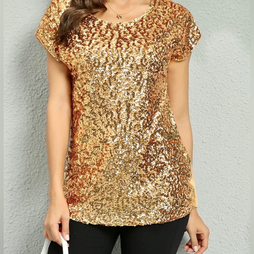 Pretty guide women’s sequin shirt. Short sleeve. Size Medium. NWT - Picture 5 of 8